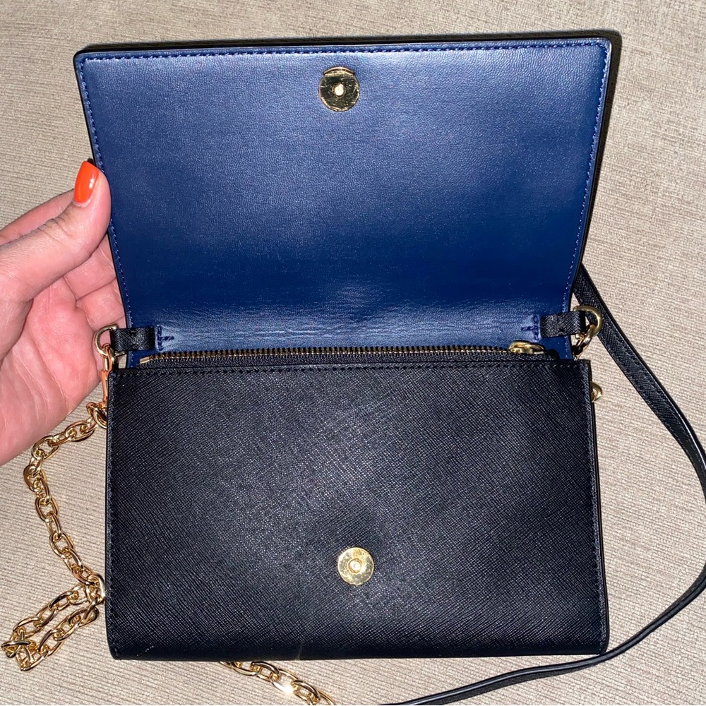 Tory Burch Navy Crossbody Leather Wallet Purse with Chain - Like New - Picture 7 of 8